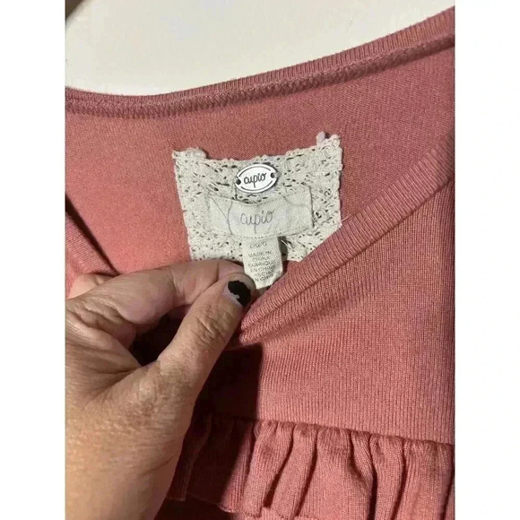 Victorian Ruffled Women L Deep Coral Top Chic Romantic Feminine Flowy - Picture 2 of 8